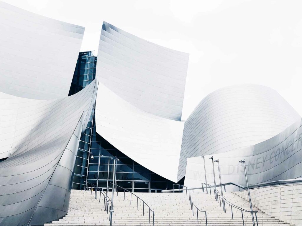 Exterior photo of Walt Disney Concert Hall, a Los Angeles engagement shoot location