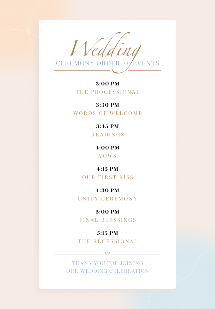 sample wedding ceremony timeline