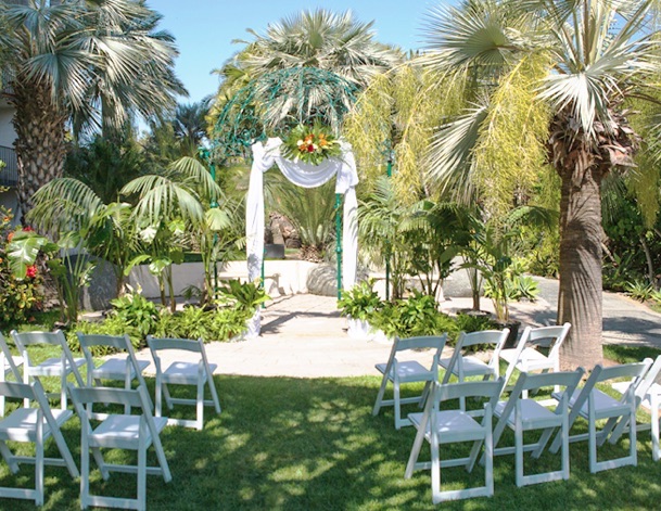 outdoor wedding ceremony setup at the garden gazebo at catamaran resort hotel and spa in san diego