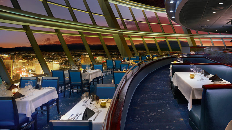 seating in the top of the world restaurant at the top of the stratosphere hotel in las vegas