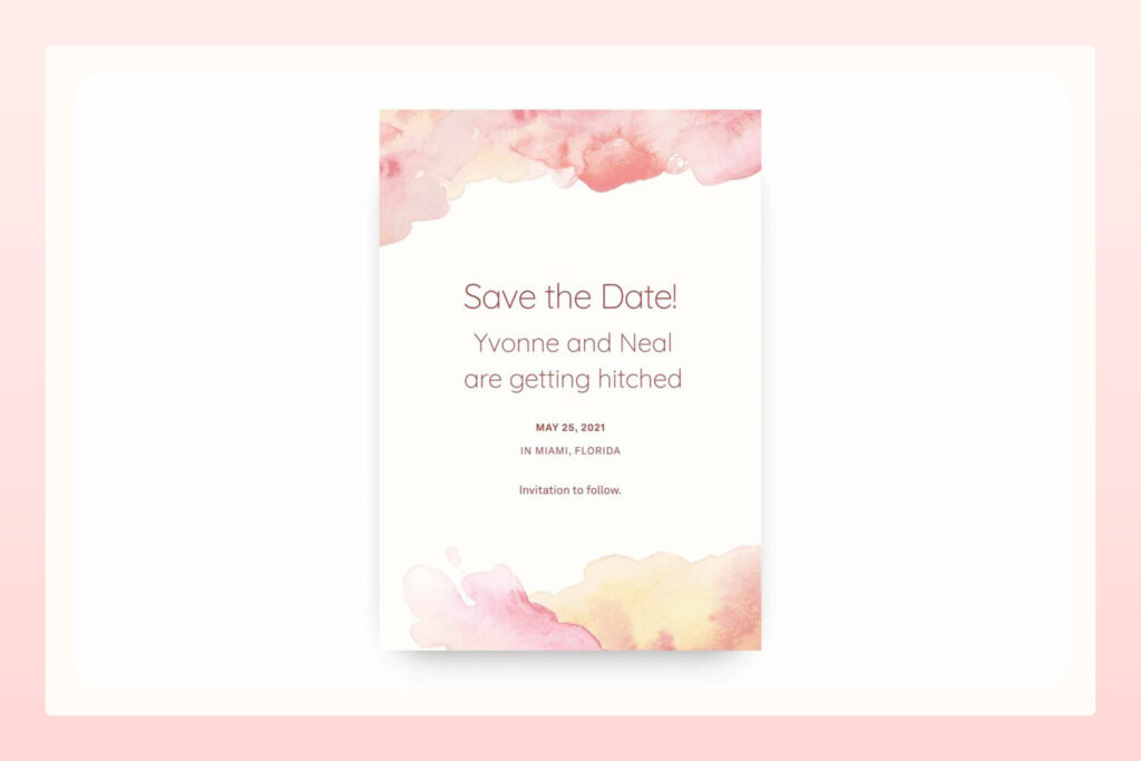 Example of “informal save-the-date” template design from Joy