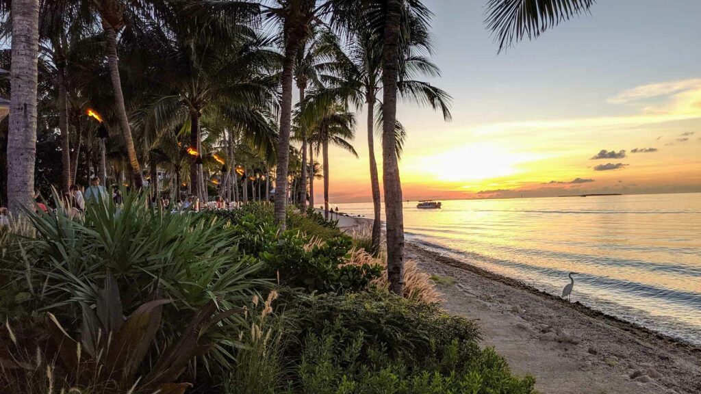 A sunset on the beach on Sunset Key in the Florida Keys