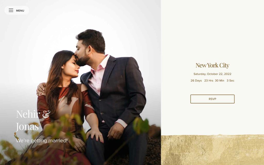 Metallic dipped gold wedding website examples