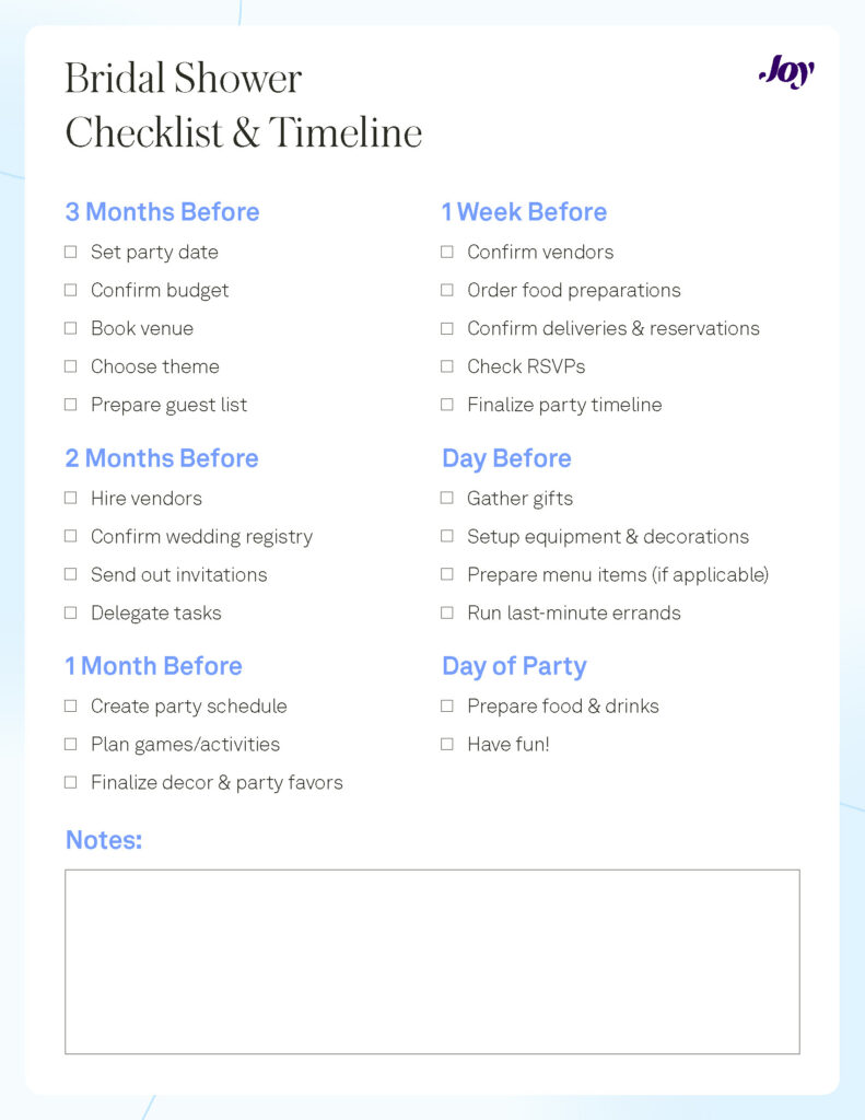 bridal shower checklist printable