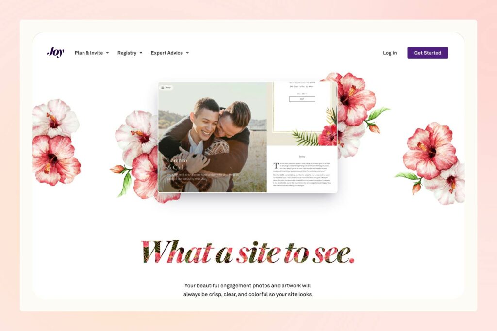 view of custom wedding website design