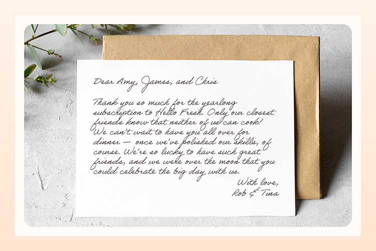 example wedding thank you card message